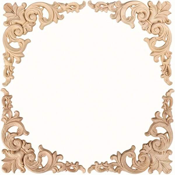 4pcs/Set Wooden Carved Corner Flower Wall Stickers, Decorative Trim For Cabinets, Furniture, Handcrafted Art