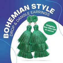 Rave Colorful Tassel Earrings Women - Layered Tassle Earrings - Choice Of Color - 綠色 - 查看 5