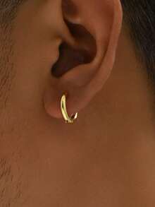 1入組不銹鋼金色鍍層迷你簡約時尚男士耳環 - 金色 - 查看 2