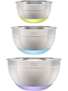 Juego de 3 tazones de mezcla de acero inoxidable con base antideslizante de 1.5 cuartos, 3 cuartos y 5 cuartos - 3 piezas - Ver 12