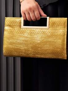 2025 Classic Leather Dinner Bag Lady Clutch Crocodile PU Bag Party Lady Bag - Gold - View 3