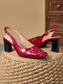 1 双女士优雅包头高跟鞋，时尚搭扣闭合 7 厘米粗跟鞋，适合婚礼、派对、日常穿着