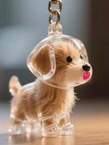 1个狗狗造型亚克力毛发收纳盒钥匙扣 - 可爱卡通小狗设计，黑白波点图案，可用于宠物美容、DIY宠物毛发整理、美容配件，趣味设计，钥匙扣配件，汽车配件，哥特风Y2K圣诞礼物，包包挂饰，汽车配件，送给老师、朋友、姐妹的礼物创意