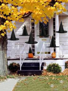 12 Stücke Halloween Kostüm Hexenhut mit Aufhängeseil für Halloween Gartendekoration, Schwarze Hexenhüte Halloween Kostüm Accessoire Dekorationen, Verdickte Aufhänge-Zauberhüte im Großpackung für Frauen mit Aufhängeseil, Schwebende Veranda Innen- und Außendekoration Partyzubehör, Outdoor Garten Dekorationen