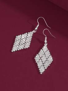 1 对时尚简约优雅迷人闪亮水钻耳环，适合女士，适合日常、休闲、生日派对、婚礼 - 銀色 - 查看 3