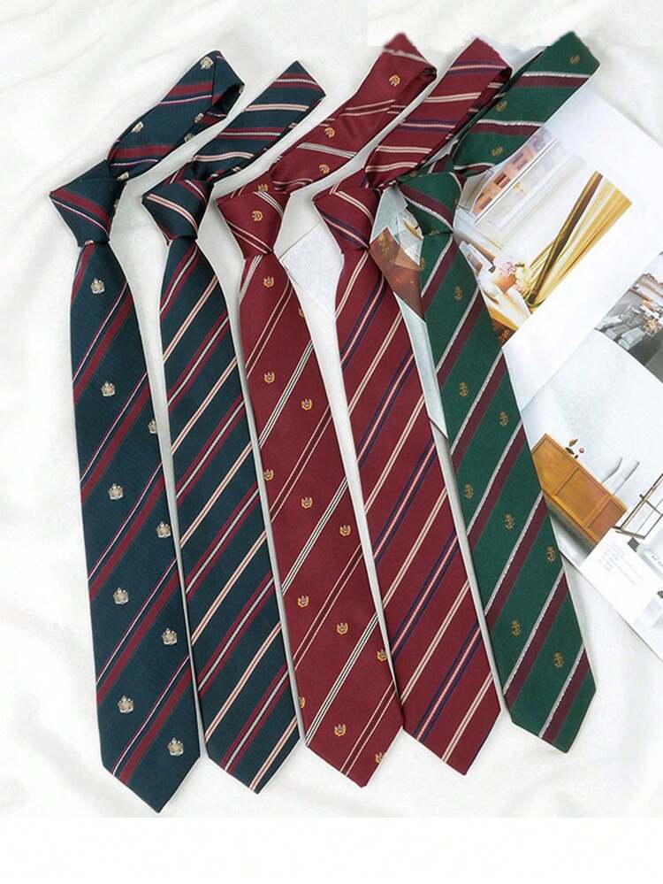 1 Pc Men's Casual Striped Polyester Necktie, Suitable For Formal And Business, Burgundy & Navy Stripe - Multicolor - View 5