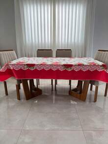 Toalha de Mesa em Tecido Oxford Para Mesas de 4 ou 6 Cadeiras Estampadas Casa e Decoração - flor vermelha - Visão 7