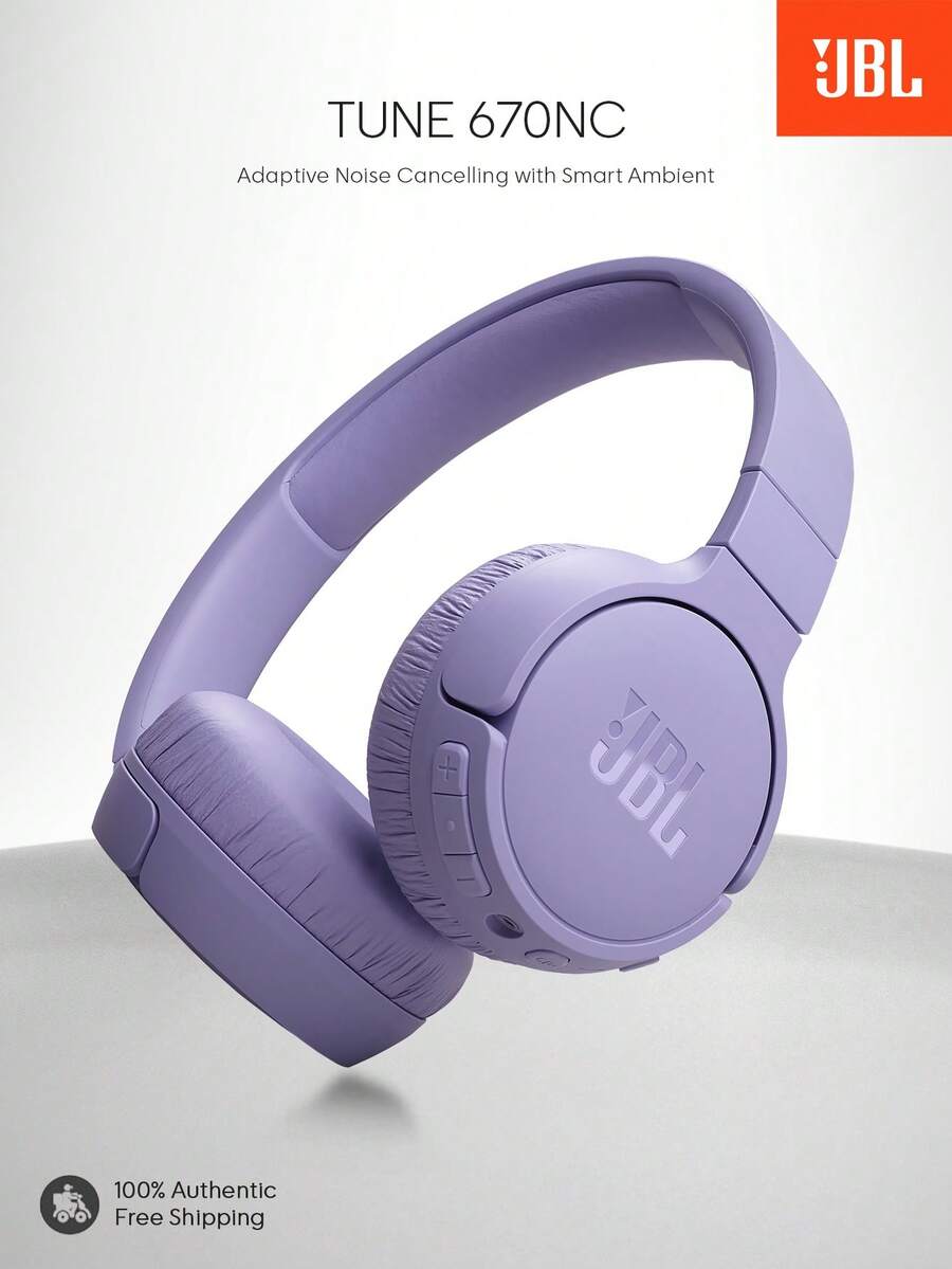 JBL Tai nghe Bluetooth chụp tai chống ồn Tune 670NC, chế độ không dây và có dây, pin sạc nhanh 70 giờ, thiết kế gọn nhẹ, lý tưởng cho PC/máy tính xách tay, chơi game, học trực tuyến, nghe nhạc, du lịch - Màu tím - Xem 1