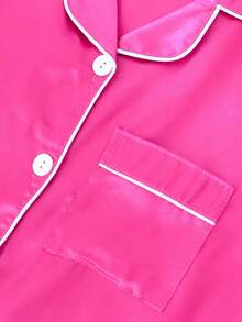 2pcs Tween Girl Pink Short Sleeve Shirt And Shorts Pajama Set - Multicolor - View 9