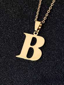 1 pezzo Semplice e alla moda collana con pendente a lettera 26 in acciaio inossidabile, adatta per uso quotidiano, un ottimo regalo per gli amici - Multicolore - Visualizzare 3