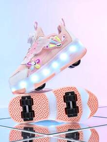 二合一时尚LED发光轮滑鞋，潮流街头轮滑鞋，轻便透气，可拆卸设计，适合室内外，四季皆宜。 - 粉色 - 查看 5