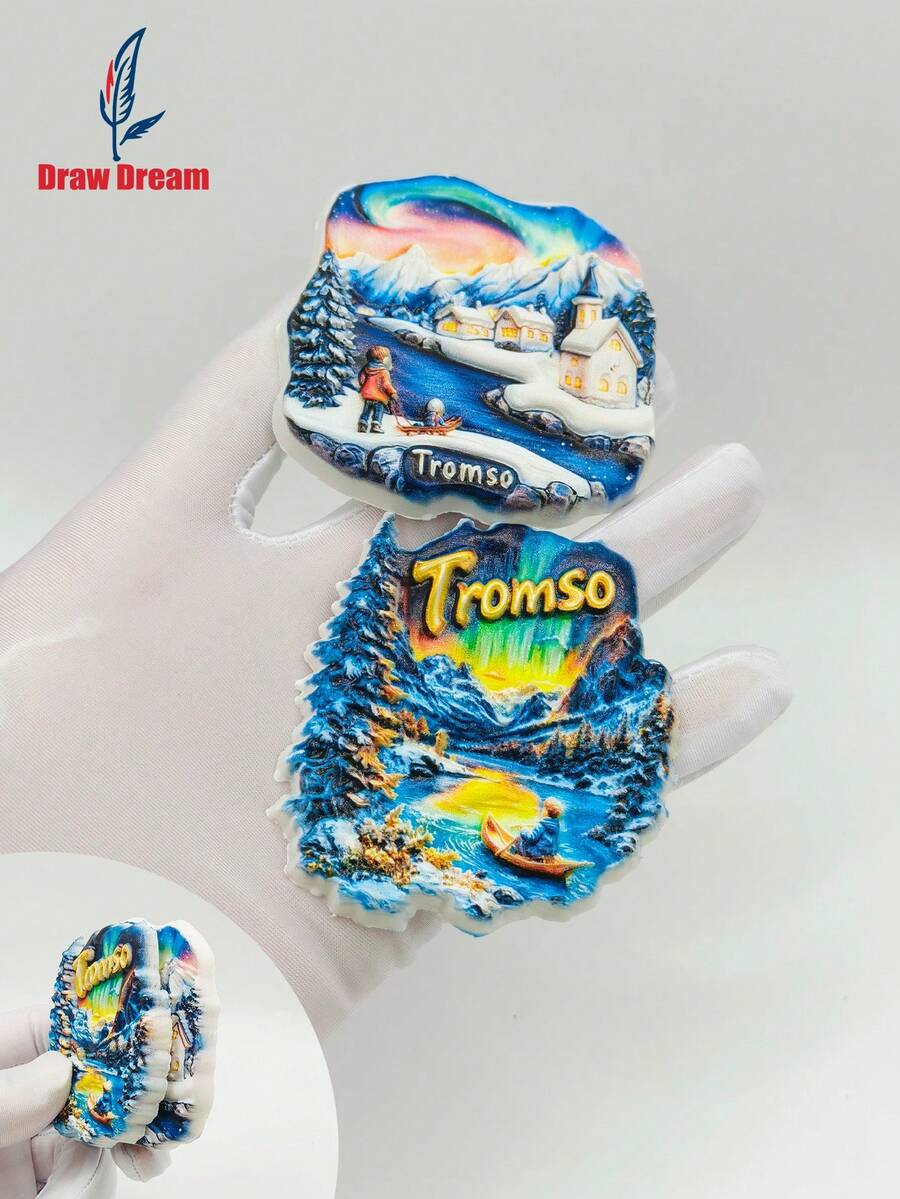 1 件挪威特罗姆瑟雪夜极光 3D 立体冰箱贴，创意精致文化旅游纪念品冰箱贴，家居、厨房、房间装饰配件工艺品