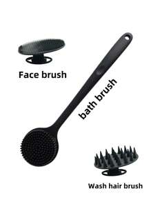 3 Peças Conjunto de Escovas de Silicone para o Corpo - 1 Peça Escova de Costas de Cabo Longo, 1 Peça Escova de Banho Curta, 1 Peça Escova de Lavar Cabelo e 1 Peça Escova Facial, Escova de Limpeza Corporal Manual Sem Eletricidade, com Pegada Antiderrapante, Limpeza Eficaz, Cerdas Macias, Limpeza e Massagem de Todas as Partes do Corpo, Ferramentas de Limpeza e Massagem