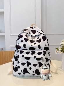 1个经典基础款大容量背包，适合返校季，带笔记本电脑隔层，时尚多功能背包，通体奶牛纹图案，优质尼龙材质，可调节肩带 - 白色 - 查看 14