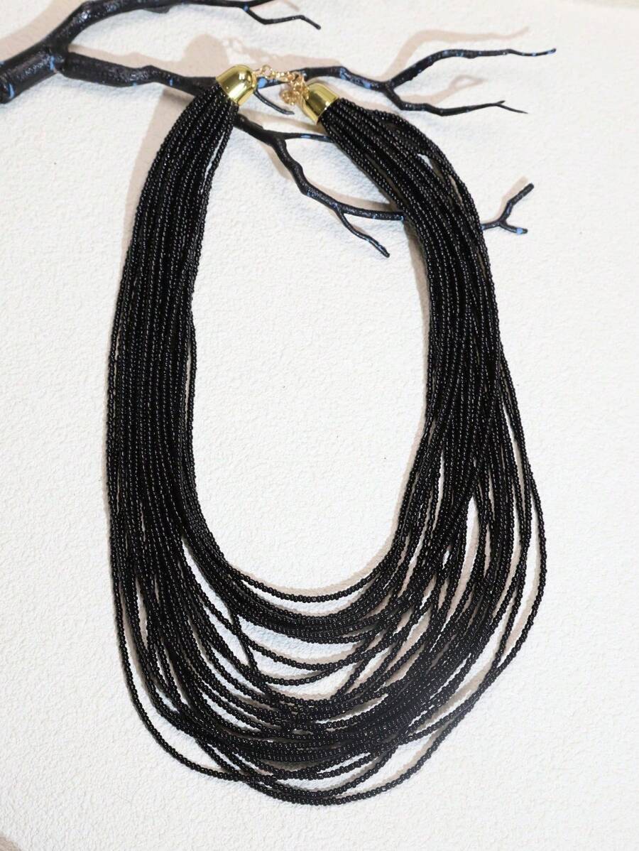 1pc Exaggerated Multi-Layer Pendant Handmade Heavy Beaded Necklace, Bohemian Style European, African, Middle Eastern Fashion Retro Seed Bead Necklace, Suitable For Party/Vacation