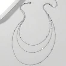 1 件简约、时尚、个性、轻奢、高端、多层层叠链项链，适合女性日常佩戴 - 金色 - 查看 4