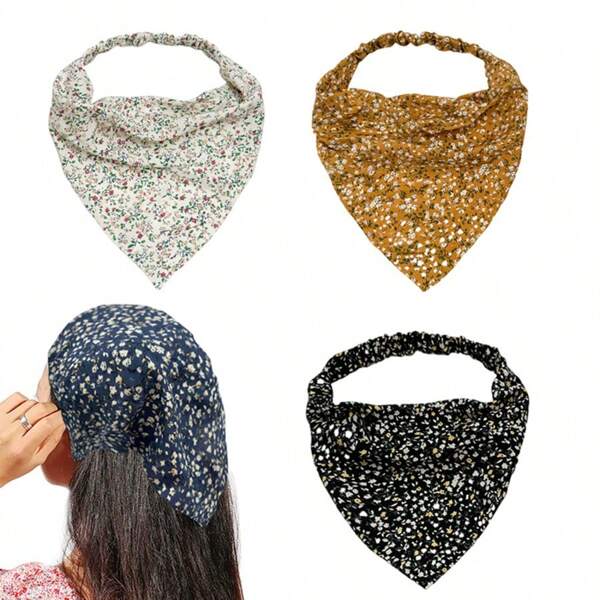3pcs/Set Fresh Floral Elastic Headband Head Scarf For Women, Summer Pastoral Style