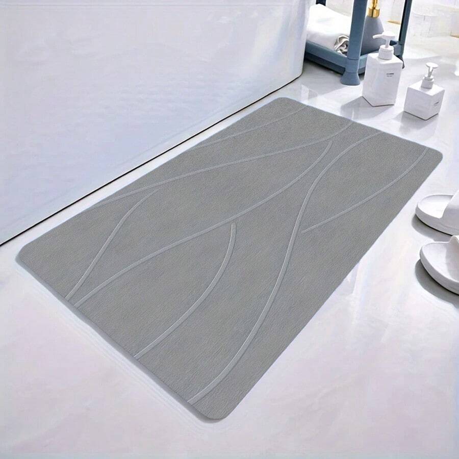 石纹浴室地垫，硅胶材质，防滑吸水，适用于浴室、地板，石纹浴室地垫，快干易清洁，灰色、白色浴室地垫/入口地垫，厨房地毯