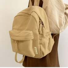 Women Corduroy Backpack Medium Fashion Casual College School Bag Girls Women Waterproof - 卡其色 - 查看 1