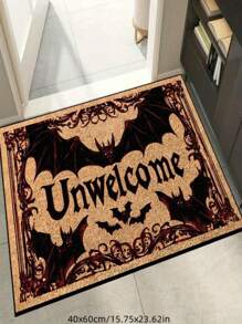 1pc Gothic Bat Design Welcome Doormat - Black And Gold Colors, Suitable For Indoor/Outdoor Use, Great For Home Entryway, Living Room Or Garden, Front Door Mat, Small Rug, Doormat, Carpet, Mat, Outdoor Doormat, Kitchen Rug, Home Decor, Front Doormat, Area Small Rug