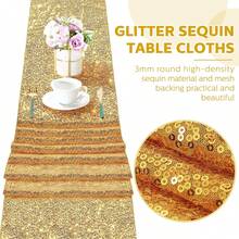 1pc Gold Sequin Table Runner 12*108 Inches, Sparkly Sequin Fabric Tablecloth For Wedding, Birthday Party, Formal Dinner, Hotel Event, Home, Outdoor, Restaurant, Buffet, Dessert Table Decor - Multicolor - View 6