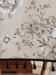 1 件复古黑白花卉流苏桌布，用于咖啡桌、床头柜、家居装饰的装饰罩，适用于餐厅、聚会、晚餐、节日派对、宴会、野餐和露营，四季皆宜