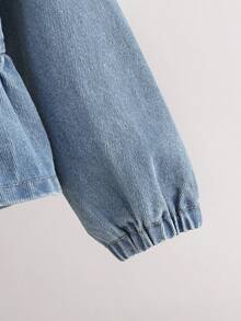 2 件套幼儿女童甜美可爱彼得潘领上衣搭配简约户外休闲时尚蓝色牛仔裤，秋冬新品 - 中等水洗藍 - 查看 5