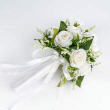 1 件婚礼新娘伴娘花束，西式人造玫瑰、小麦、绿叶仿真花束，户外婚礼新娘摄影蕾丝装饰花束，情人节婚礼派对抛花束 - 彩色 - 查看 9