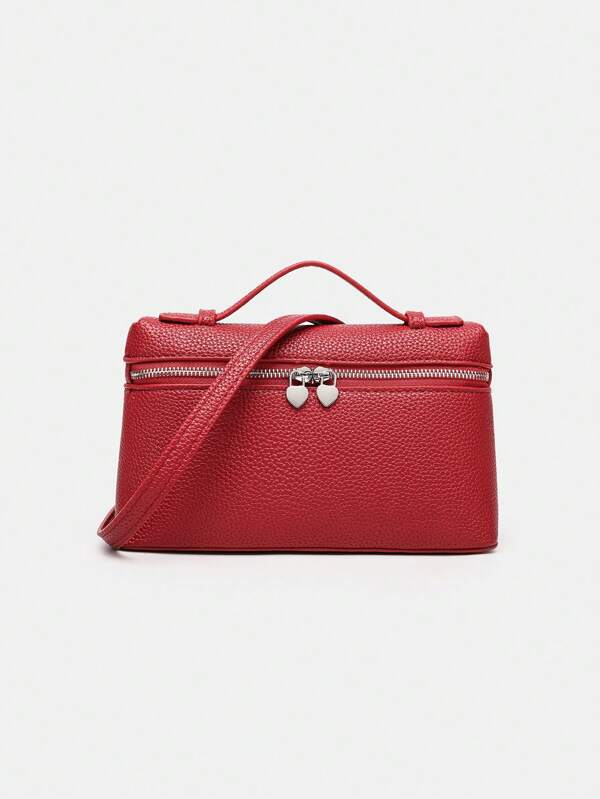 1pc Plain Textured PU Square Crossbody Bag, Stylish Daily Wear Bag For Women