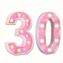 1 件 LED 发光数字装饰、多功能派对背景标牌、生日、周年纪念、婚礼、酒吧墙壁装饰 - 耐用塑料派对装饰、节日设计、易于安装、家居装饰、现代照明、装饰照明、数字灯标志、派对装饰标志、白色/粉色亮片、电池供电（不含电池） - 暖白光 - 查看 13