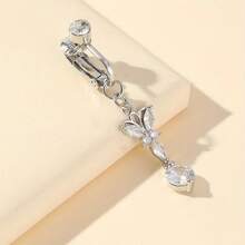 Elegant And Sexy Butterfly Clip-On Fake Belly Button Ring - No Piercing, Zinc Alloy Inlaid With Cubic Zirconia, Suitable For Daily Wear And Parties, Belly Button Jewelry - [bạc] - Xem 3