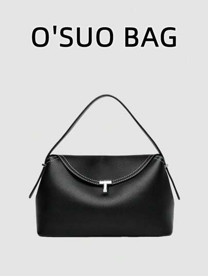1 Piece Black Ladies Pillow Bag T Lock Letter Crossbody Bag, Hundreds Of Commuter Women's Bags, Women's Shoulder Bags, Flap Solid Color Tote Bags, Suitable For Women, Office Workers, Middle-Aged Mothers, Career White-Collar, Work Commute, Outing Use