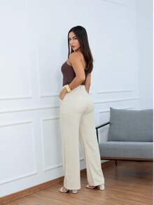 Linen Pantaloons With Casual Executive Stripes - Beige - View 2