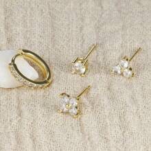 4 件 18K 镀金花朵圆形穿孔耳环套装 女士锆石朋克耳钉耳环首饰 情人节、妈妈、母亲节、礼物 - 4 - 查看 6