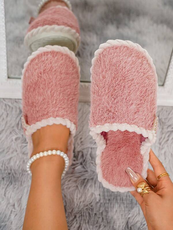 Fashionable Women's Bow Plush Slip-On Slippers, Soft Comfortable Cute Non-Slip House Shoes