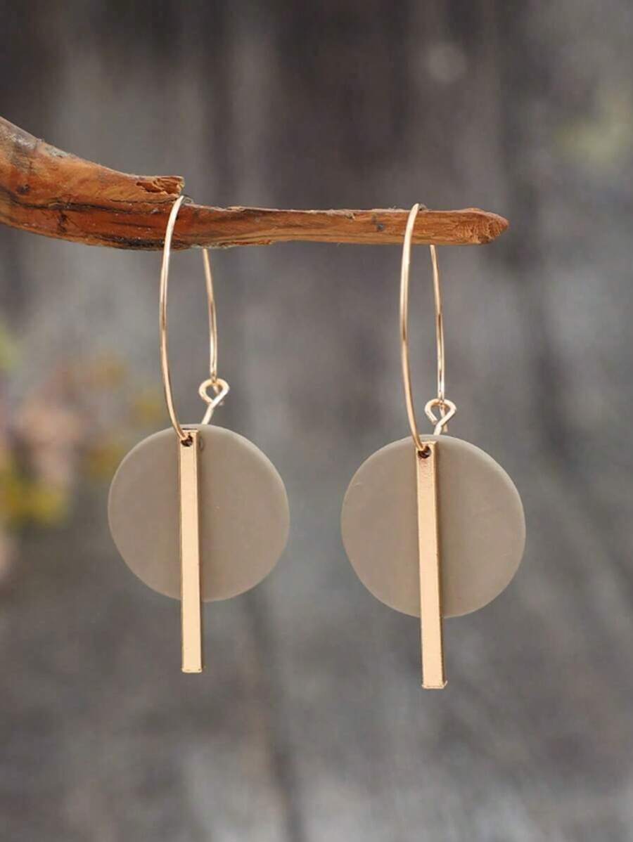 1 对波西米亚简约几何圆形和条形合金环状耳环，时尚多色合金耳环 - 彩色 - 查看 1