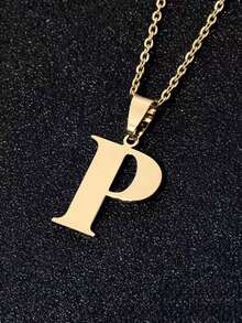 1 pezzo Semplice e alla moda collana con pendente a lettera 26 in acciaio inossidabile, adatta per uso quotidiano, un ottimo regalo per gli amici - Multicolore - Visualizzare 22