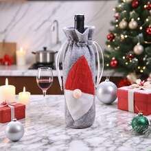 圣诞装饰酒袋刺绣酒瓶套，餐厅/酒吧餐具，圣诞礼物 - 彩色 - 查看 6