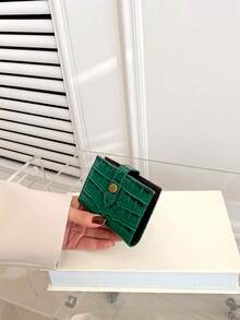 1pc Stone Pattern Leather Belt Buckle Decor Compact Wallet & Card Case Fashionable Daily & Gift Suitable For Women Wallet Mini Wallet Purse Wallet Small Wallet Cute Wallet - Green - View 3