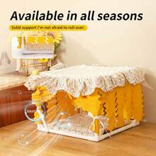 ITANDME 小型动物床，豚鼠藏身处，兔子藏身处，透气仓鼠床，带花卉图案的刺猬床，可机洗软垫，室内宠物避暑小屋 - 彩色 - 查看 6