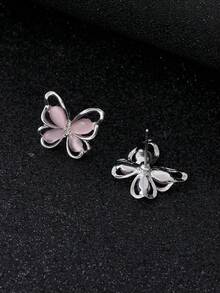 1pair Fashionable Zinc Alloy Butterfly Design Stud Earrings For Women For Daily Decoration - Silver - View 2