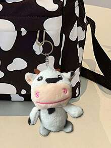 1 pieza Mochila de gran capacidad de uso versátil y multifuncional con compartimento para portátil, estilo clásico y a juego, con estampado de patrón de piel de vaca a todo color, de alta calidad en nylon, con correas ajustables, bolsillos espaciosos, impermeable y con diseño de correa para equipaje - Negro - Ver 14