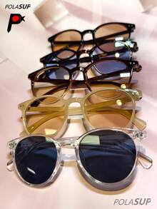 POLASUP 1pc Personalized Fashion Versatile Round Frame Fashion Glasses, Retro 60s Hong Kong Style Fashion Glasses For Women, New Fashion High-End Rivet Round Frame Fashion Glasses, Chic Minimalist Rivet Polarized Fashion Glasses, Classic European & American Style Round Shape Shades - 彩色 - 查看 8