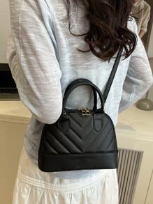 1 buc. Geantă de umăr retro simplă din PU cu închidere cu fermoar matlasată, cu flori brodată la modă, geantă de mână casual nouă în carouri, cu capacitate mare, geantă crossbody perfectă pentru uz zilnic de la femei, cumpărături, întâlniri