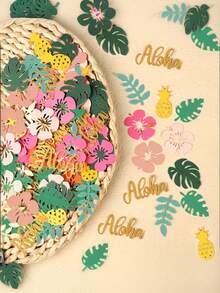 100 ورقة ملونة بموضوع حفلات هاواي - مصممة بأزهار استوائية وأوراق النخيل، تتميز بالأناناس والنص الذهبي "مرحبا"، مثالية لديكور حفلات الزفاف والمهرجانات، وديكور طاولات العطلات والحفلات ذات الموضوع، وديكورات عيد الهالوين وعيد الميلاد.