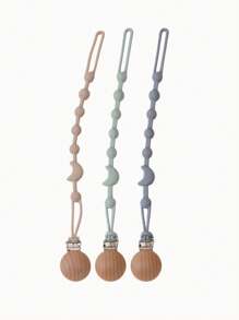 3 piezas de cordón antiperidida de silicona personalizado, chupete, botella, mordedor, regalo personalizado, cordón antiperidida con forma de luna, adecuado para clip de chupete personalizado para niños y niñas, clip de chupete de madera con nombre personalizado para niños, multifuncional, ornamental, letra, elegante, moderno, colorido, lindo, adorable, casual, personalizado, único, regalo ideal para él, regalo ideal para ella