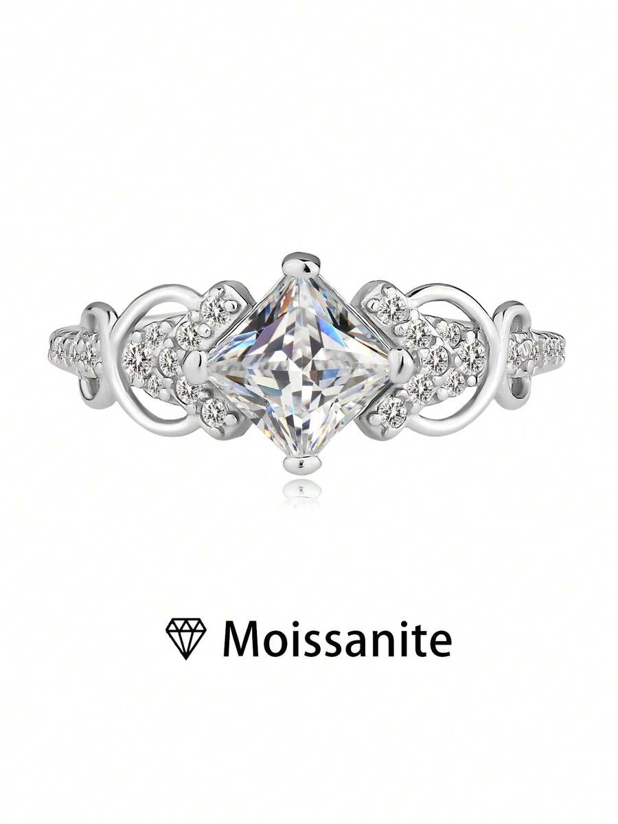 1 pieza Anillo de boda para mujer, 2.1g de plata esterlina 925, 1 quilate de moissanita, estilo bohemio y de palacio, regalo de compromiso, propuesta de matrimonio, aniversario, Día de San Valentín, incluye certificado de moissanita y elegante caja de regalo - Plateado - Ver 1