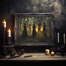 1 pieza, Arte de pared de lienzo de Halloween, Impresión de arte de pared de bruja vintage, Descarga de arte de pared de estilo melancólico, Decoración de estilo rural de arte oscuro, Adecuado para otoño, Halloween, Temporada de fantasía y terror, Decoración de bruja