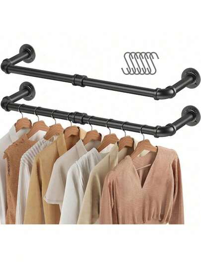Estante de pared para ropa, barra de ropa industrial de 36.2 pulgadas para colgar ropa, barra de armario ahorra espacio, barra colgante de uso múltiple para dormitorio, lavandería, 2 bases (2 paquetes)