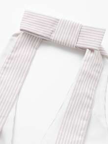 时尚条纹拼接露背蝴蝶结吊带上衣 白色夏季 - 白色 - 查看 6